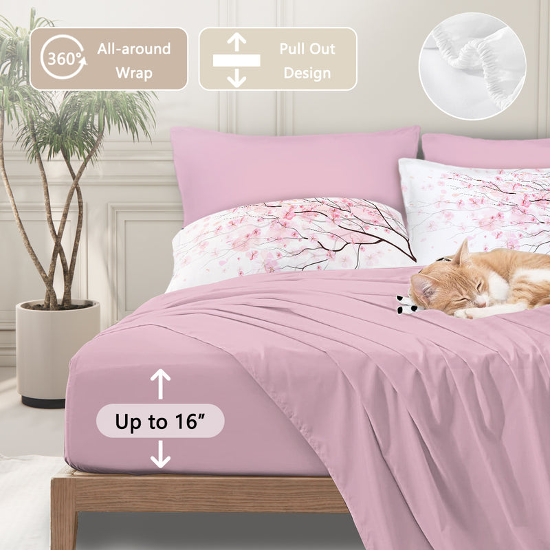Cherry Blossom Pattern Comforter Set 8PCS Twin Size Soft Bedding Set