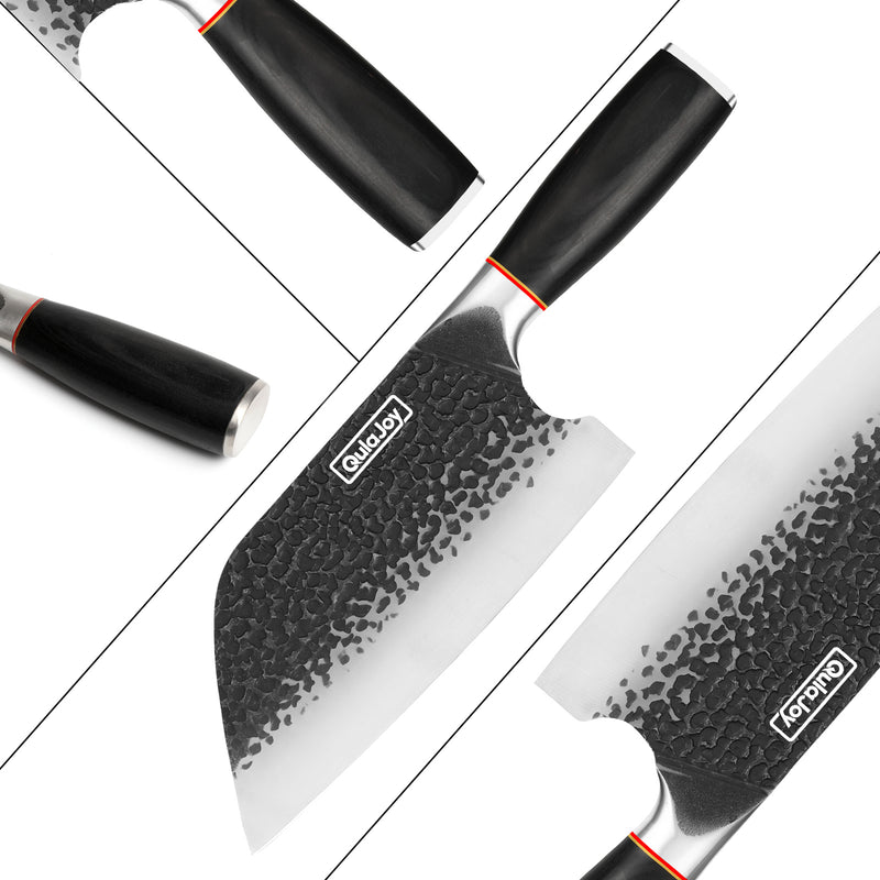 Qulajoy Meat Cleaver Knife - 7.3 Inch High Carbon Stainless Steel Butcher Knife For Meat Cutting
