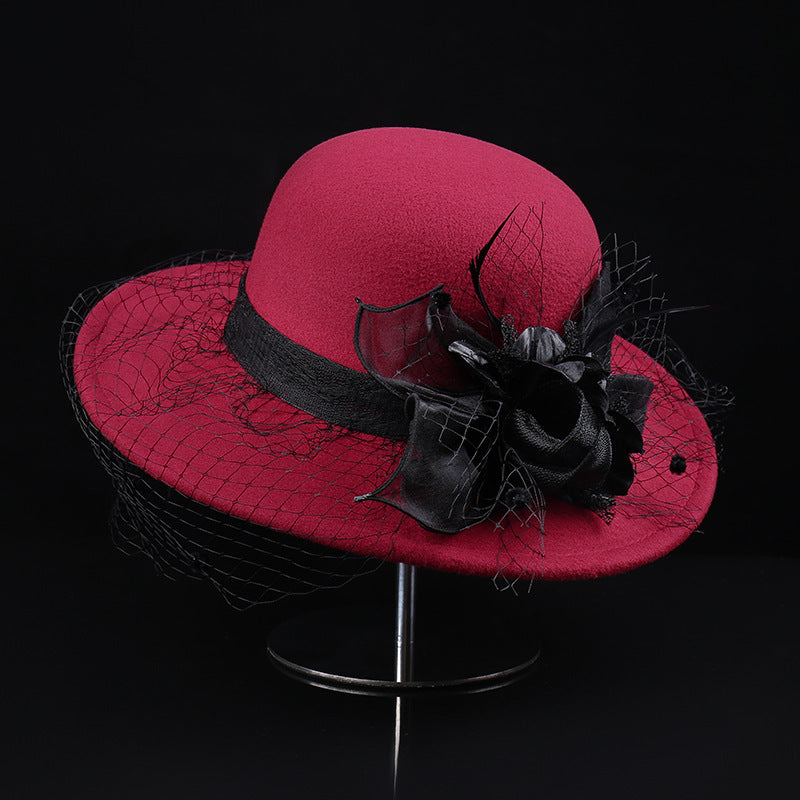 Net Yarn Flowers Woolen Basin Hat