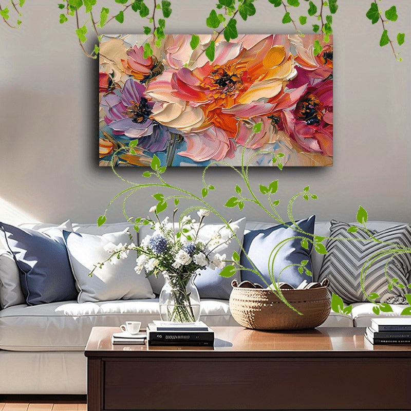 1pc Vibrant Floral Canvas Art With Wooden Frame