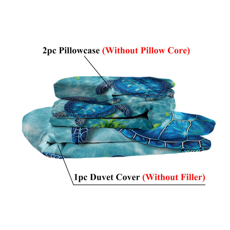 Sea Turtle Pattern Duvet Cover Set 3 Pieces King Size Soft Bedding Set