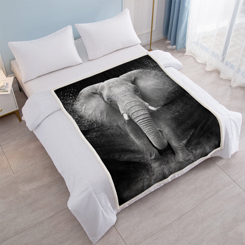 3D Elephant Printed Sherpa Fleece Blanket
