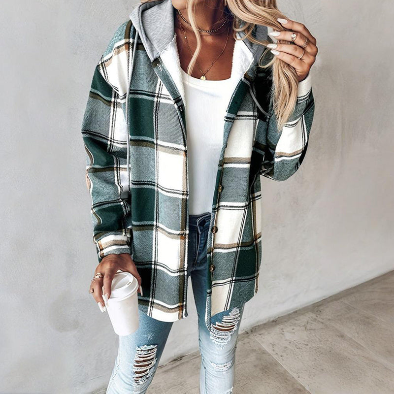 Women's Plaid Hoodie Long Sleeve Jacket