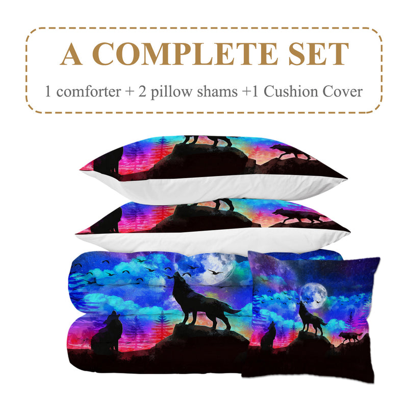 Galaxy Comforter Set Men 3D Wolf Bed