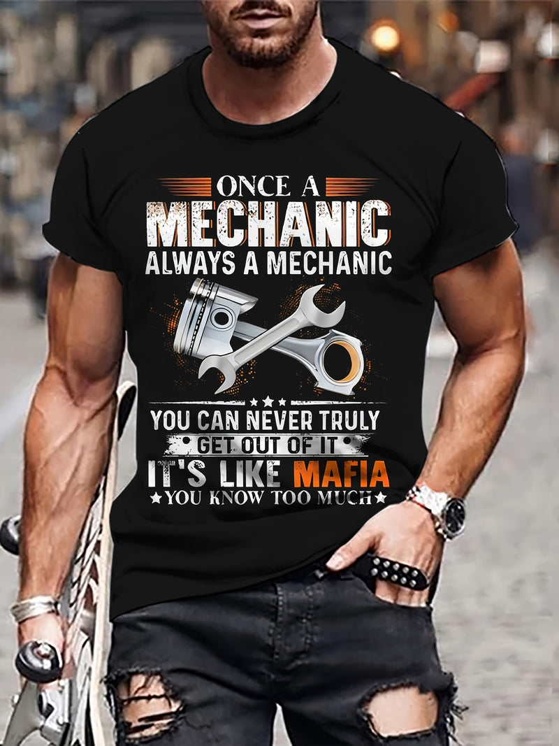 Men's Tool Printed T-shirt, Casual Short Sleeved Round Neck T-shirt, Men's Outdoor T-shirt