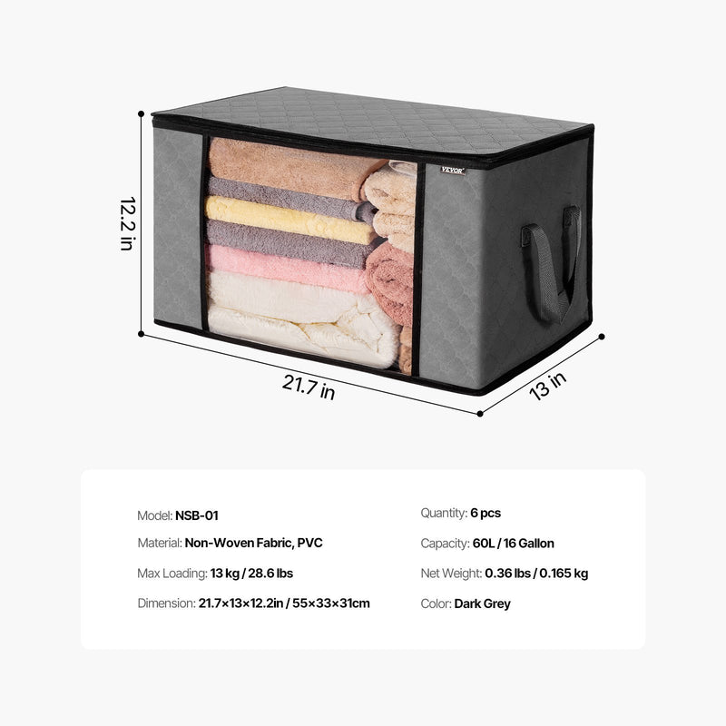 6 Packs 60L Oversized Blanket Storage Bags