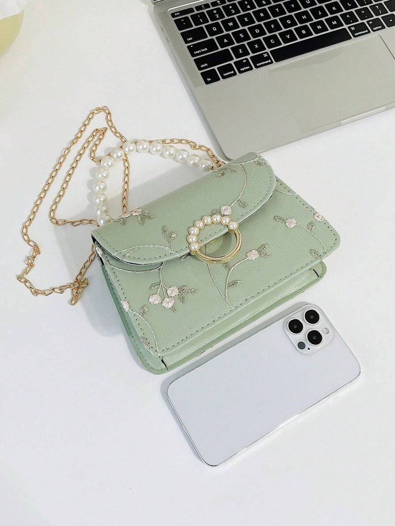 Simple And Fashionable Pearl Hand-Held Small Square Bag For Women