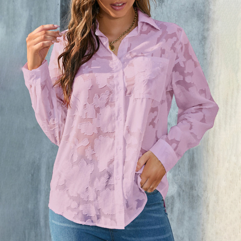 Womens Casual Sheer Button Down Shirts Long Sleeve