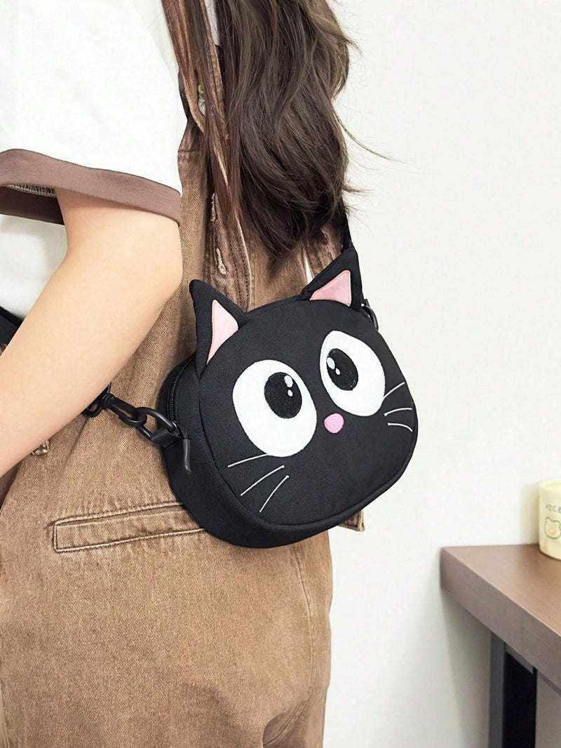 New Cute Cartoon Shoulder Bag Big Eyed Black Cat Messenger Bag For Women