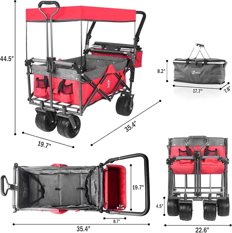 Collapsible Wagon 140L Wagons Carts Foldable With Removable Canopy