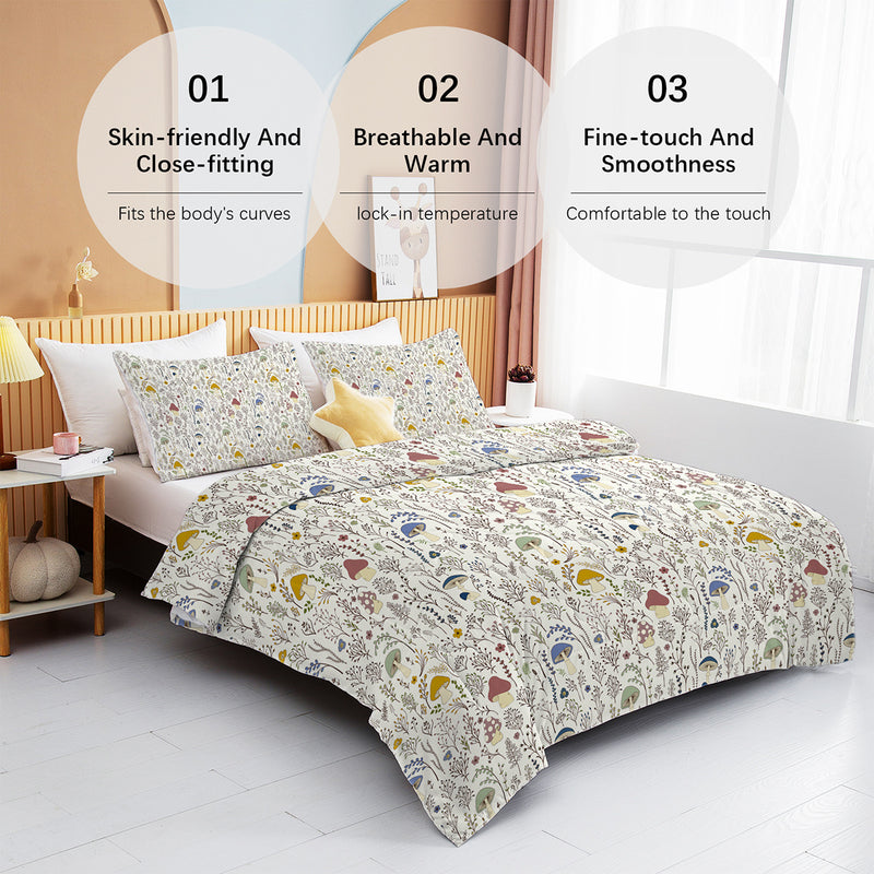 3 Pieces Mushroom Decoration Comforter Set Soft Bedding Set