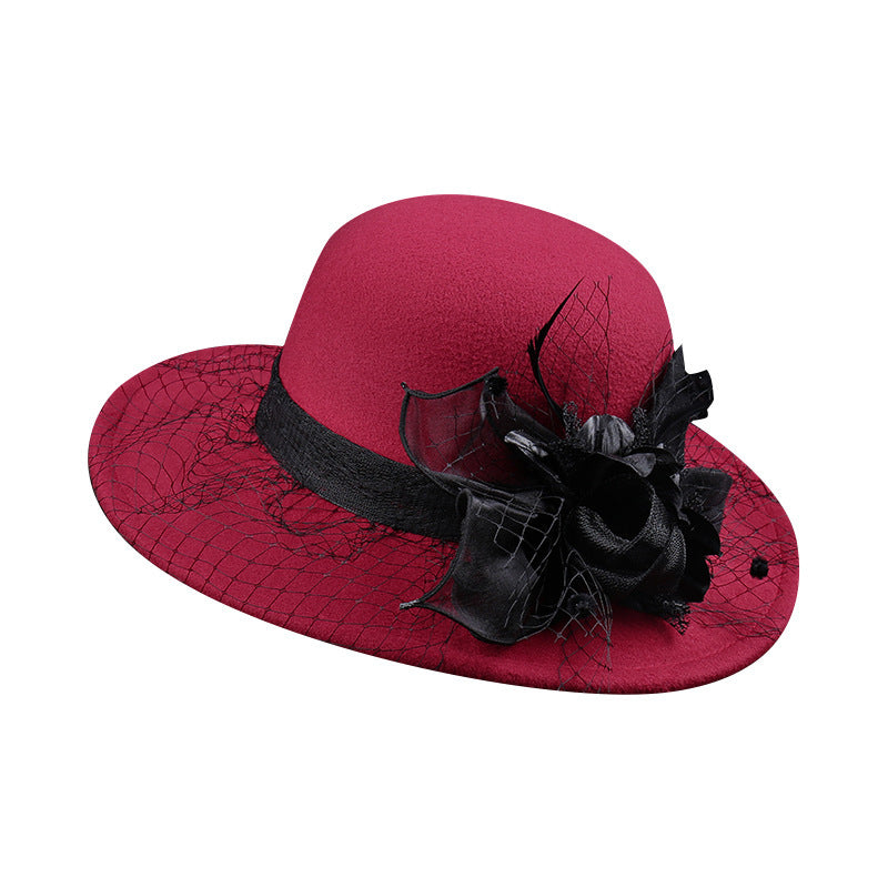 Net Yarn Flowers Woolen Basin Hat
