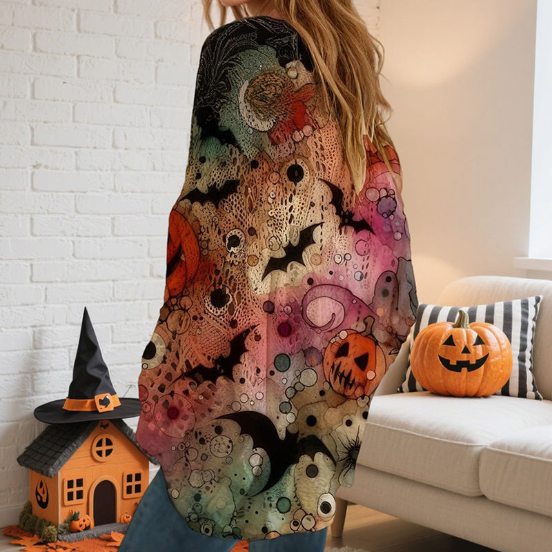 Women's Diamond Halloween Out Batwing Sleeve Top - Loose Fit