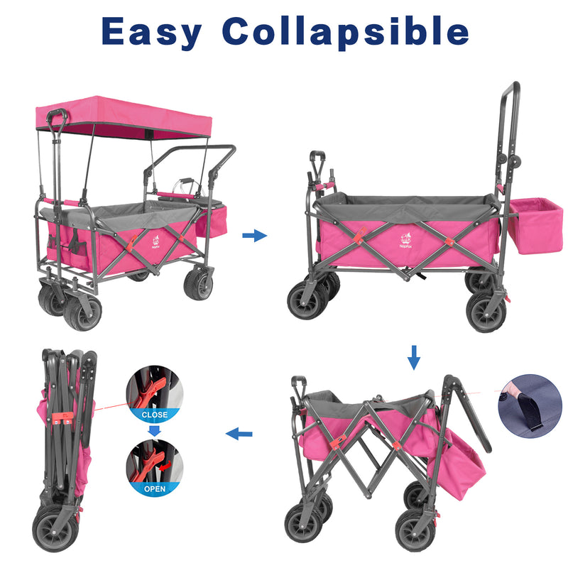 Collapsible Wagon 140L Wagons Carts Foldable with Removable Canopy