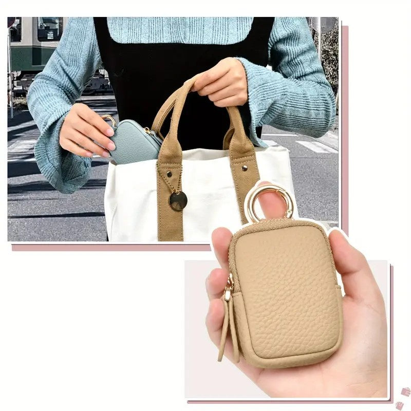 Leather Coin Purse, Small Change Purse Keychain Wallet For Women