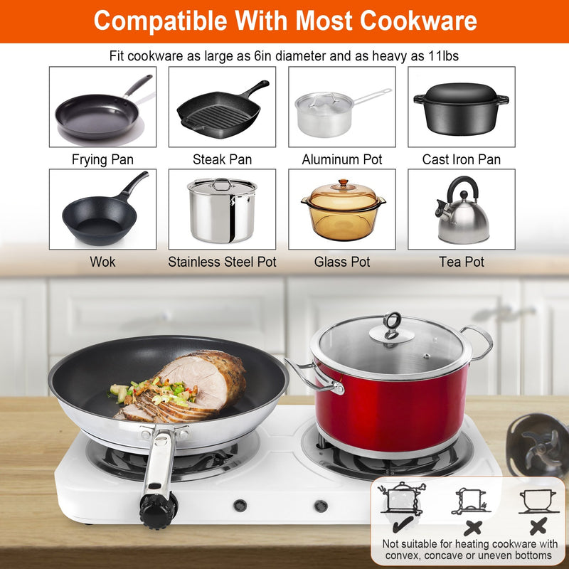 2 Color Options -- 1Pc 2000W Electric Double Burner Portable Coil Heating Hot Plate