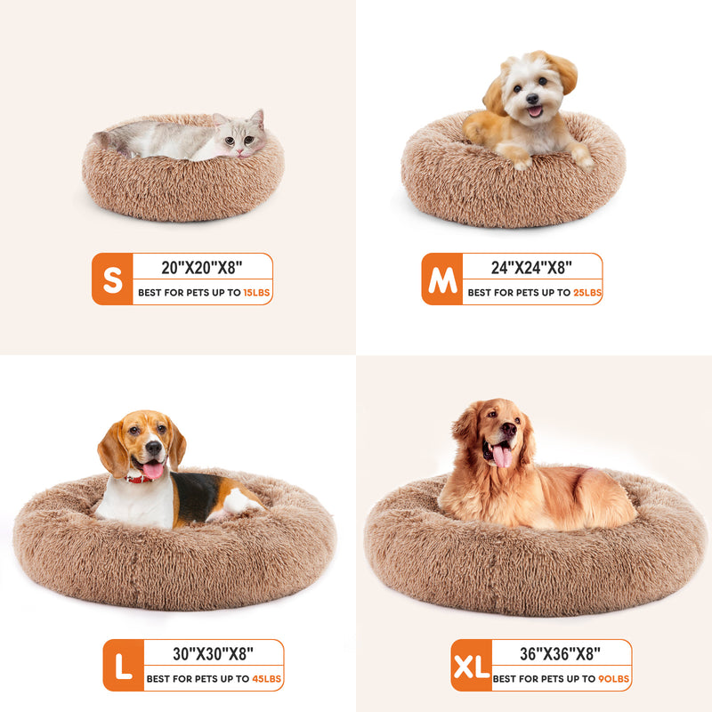 24 Inch Anti-Slip Round Fluffy Plush Faux Fur Cat Bed