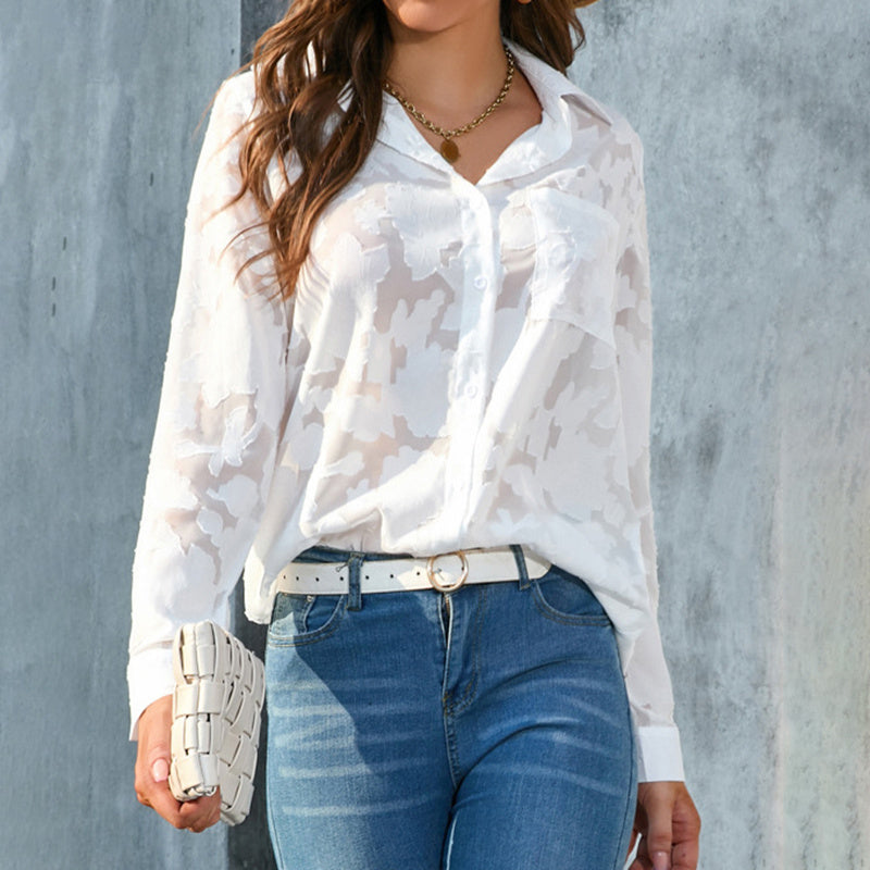 Womens Casual Sheer Button Down Shirts Long Sleeve