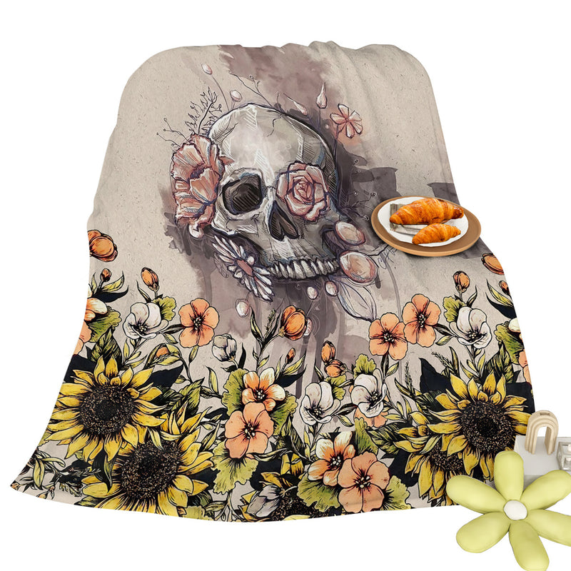 Rustic Skull Sunflower Flannel Fleece Blanket