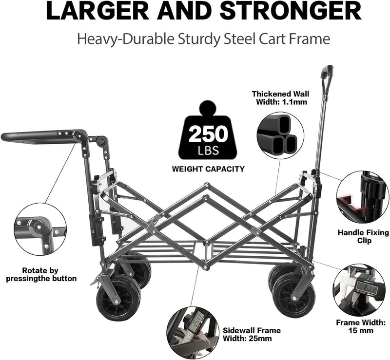 Collapsible Wagon 140L Wagons Carts Foldable With Removable Canopy