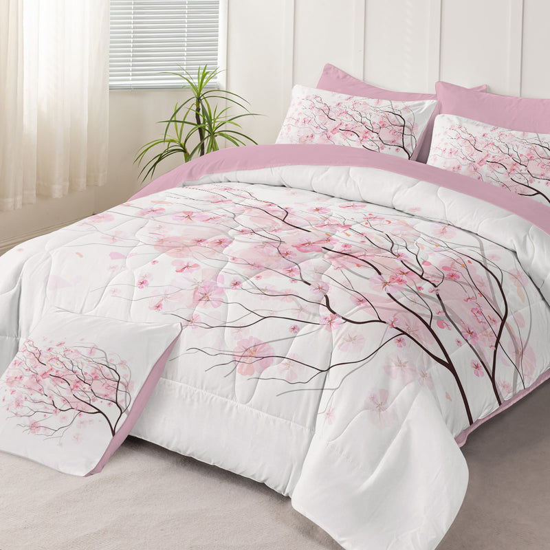 Cherry Blossom Pattern Comforter Set 8PCS Twin Size Soft Bedding Set