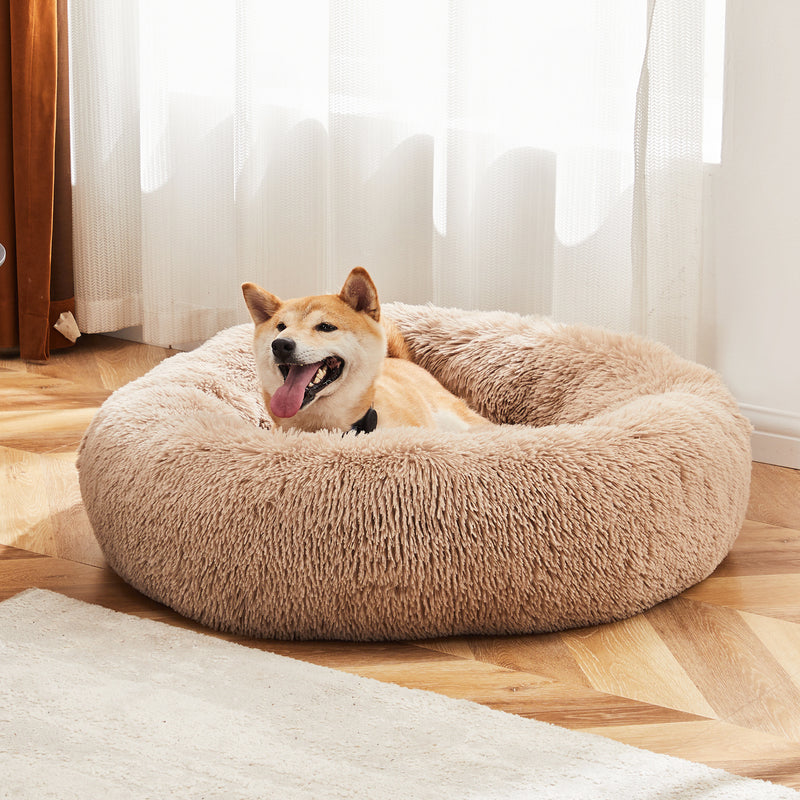 24 Inch Anti-Slip Round Fluffy Plush Faux Fur Cat Bed