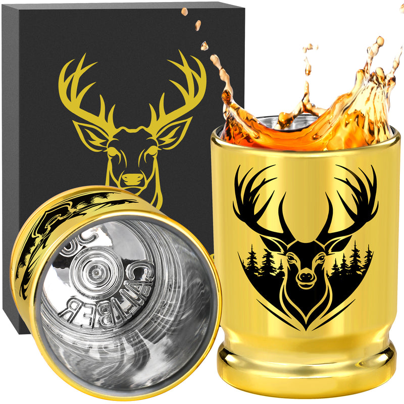 2pcs  50 Caliber Deer Head Golden Plastic Wine Glasses With Gift Box - Leak Proof