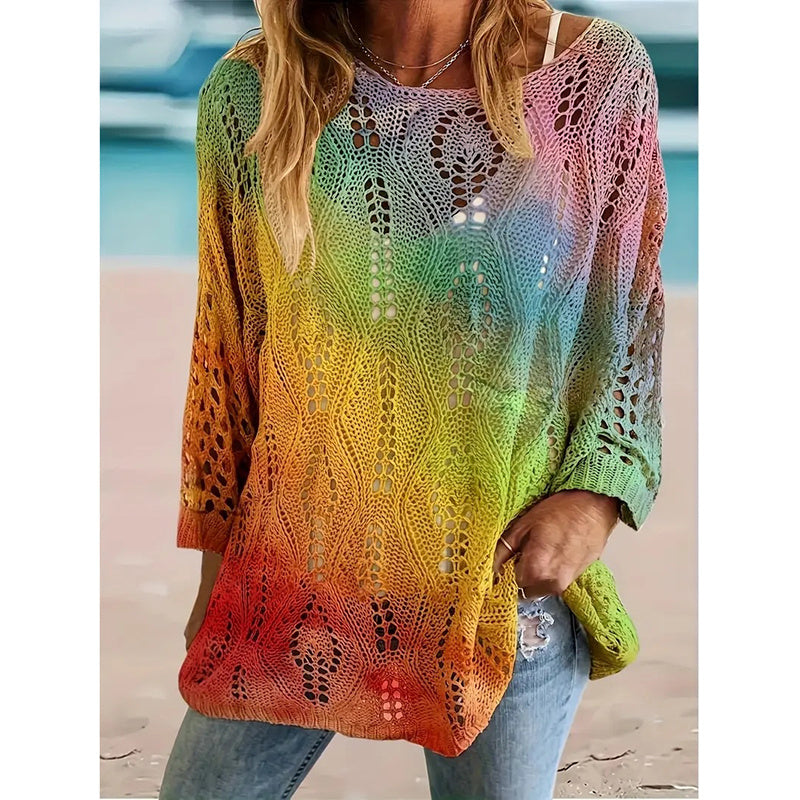Women's Sunflower Print Sweater Hollow