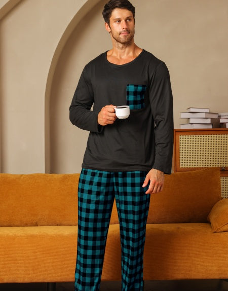 Ice Silk Long Sleeve Long Pants Men's Pajama Set