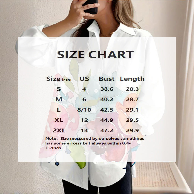 Women's Notch Lapel Long Sleeve Blouse With Colorful Floral Print
