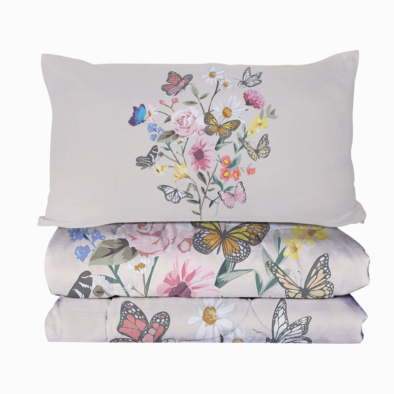 Butterfly Flower Comforter Light Pink Bedding Sets