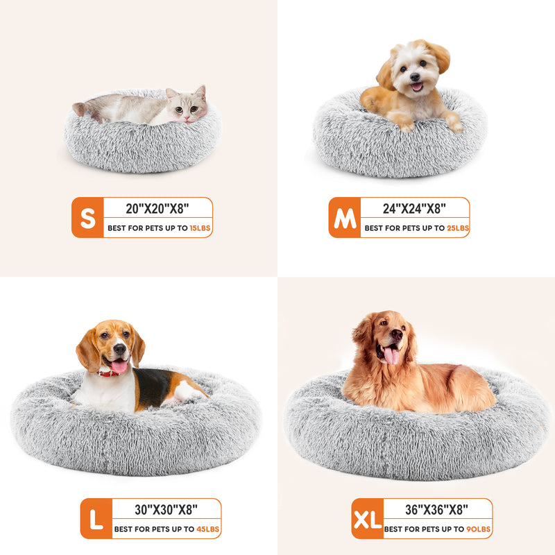 24 Inch Anti-Slip Round Fluffy Plush Faux Fur Cat Bed