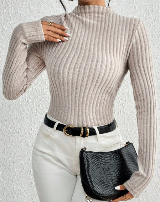 Women's Ribbed Mock Neck Knit Jumpsuit Long Sleeve Slim Casual Jumpsuit