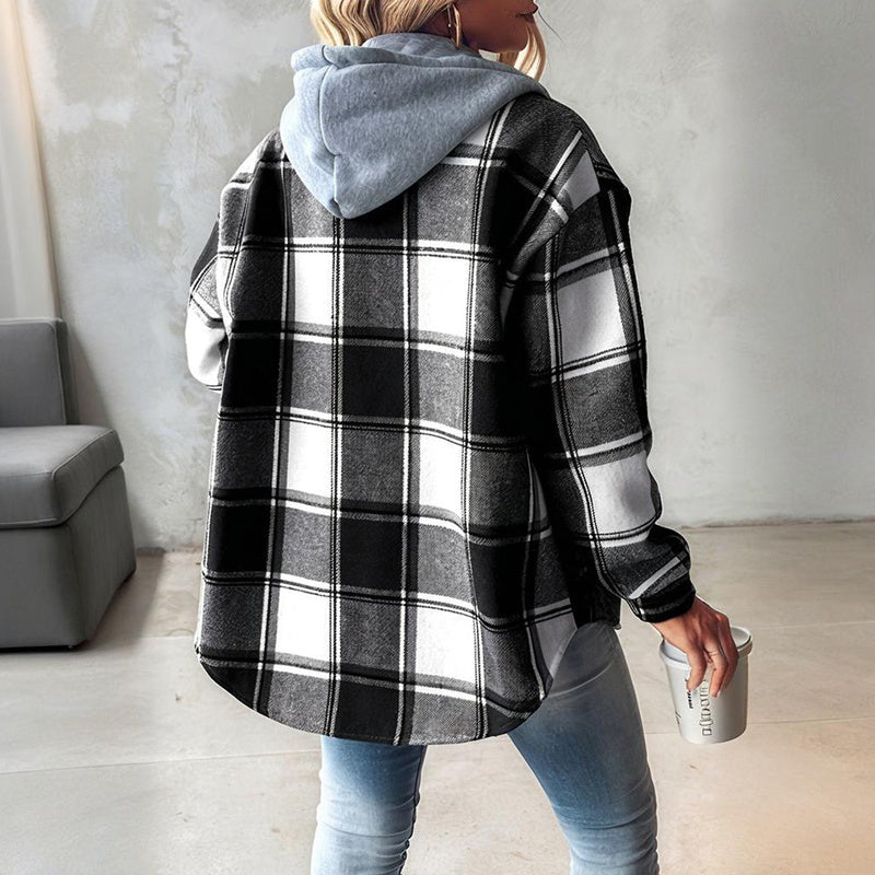 Women's Plaid Hoodie Long Sleeve Jacket