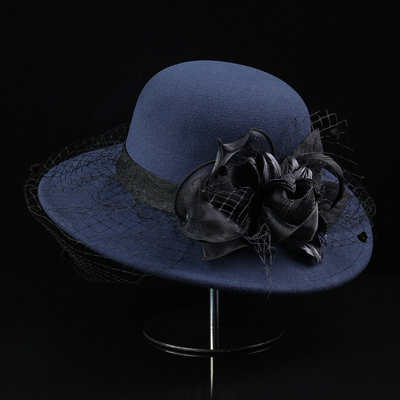 Net Yarn Flowers Woolen Basin Hat