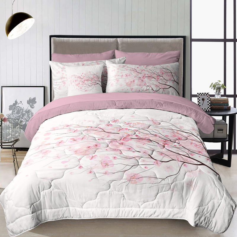 Cherry Blossom Pattern Comforter Set 8PCS Twin Size Soft Bedding Set