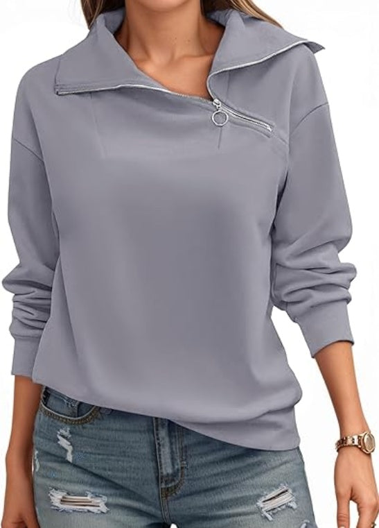 Womens Zipper Sweatshirt Turtleneck Long Sleeve
