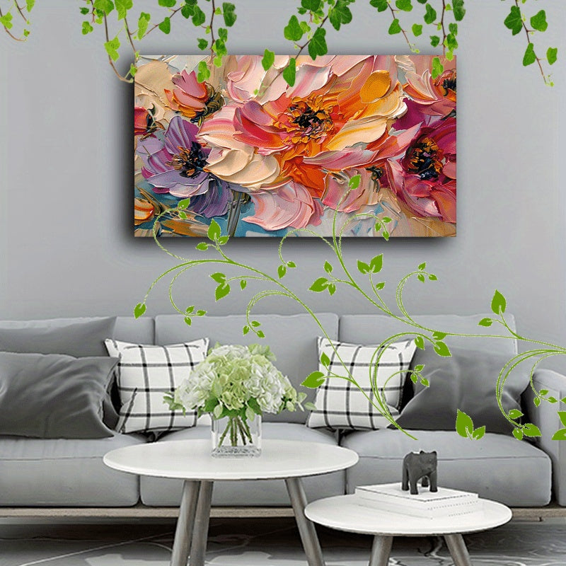 1pc Vibrant Floral Canvas Art With Wooden Frame