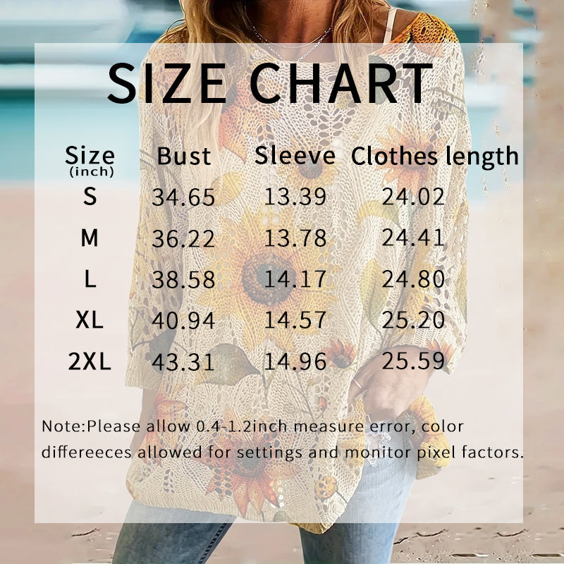 Women's Sunflower Print Sweater Hollow