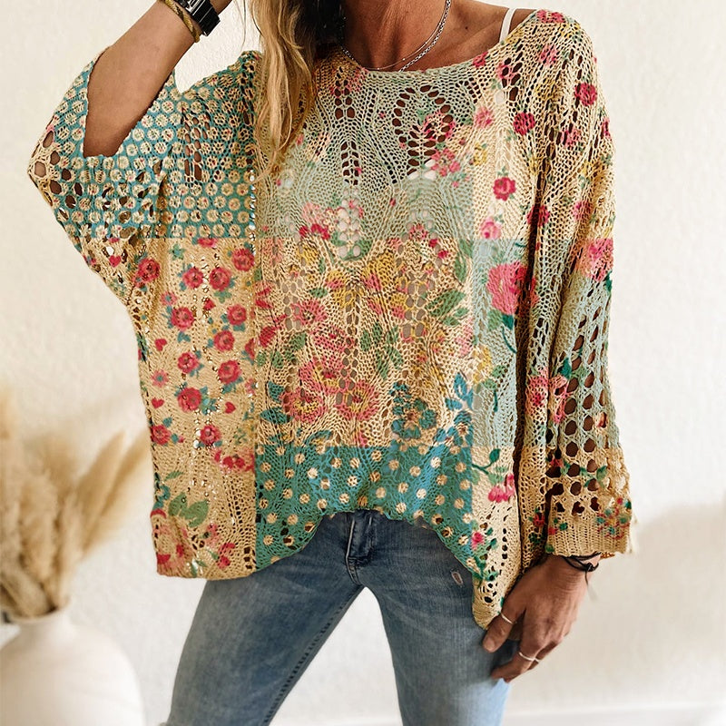 Women's Sunflower Print Sweater Hollow