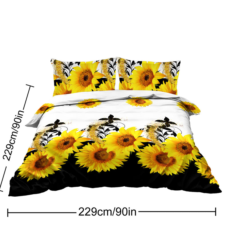 3 Pieces Black and White Background Sunflower Duvet Cover Set