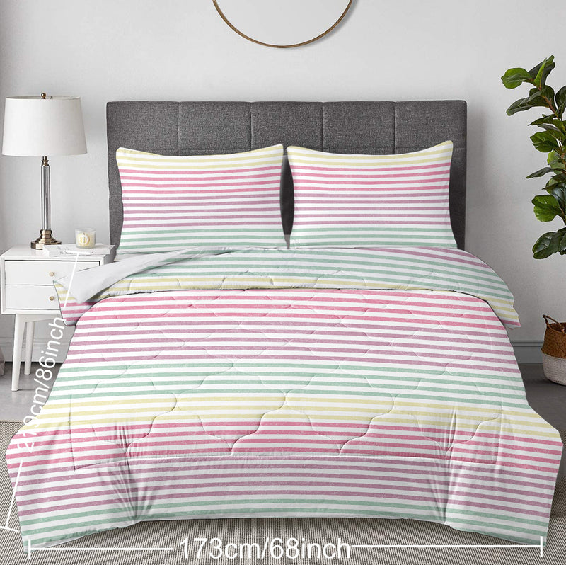 Striped Comforter Set Full Size, Rainbow Comforter Bedding Set