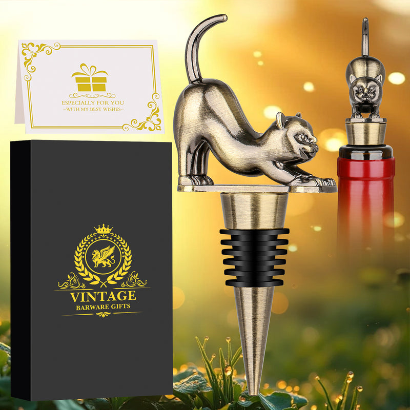 Elegant Upturned Cat Shaped Red Wine Stopper Set With Metallic Luster Bottle Stopper Gift Box