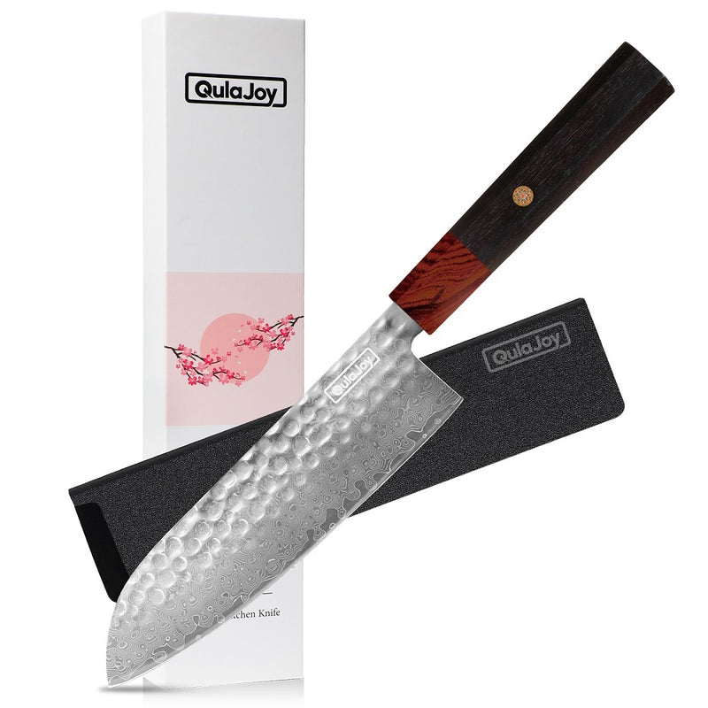 Qulajoy 8 Inch Chef Knife - Japanese Damascus VG-10 Super Steel Hammered Kitchen Knife