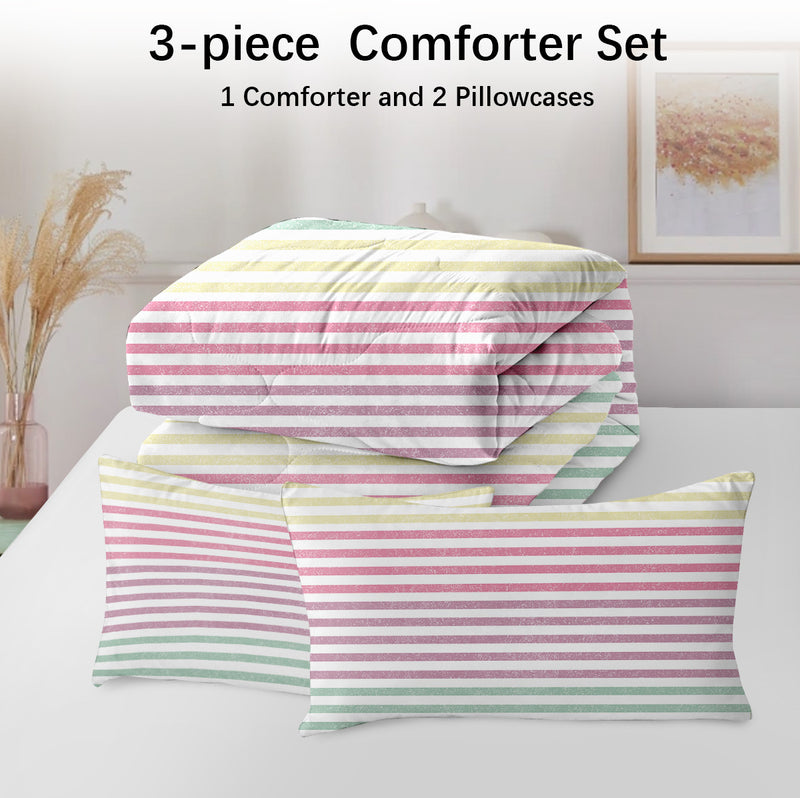 Striped Comforter Set Full Size, Rainbow Comforter Bedding Set