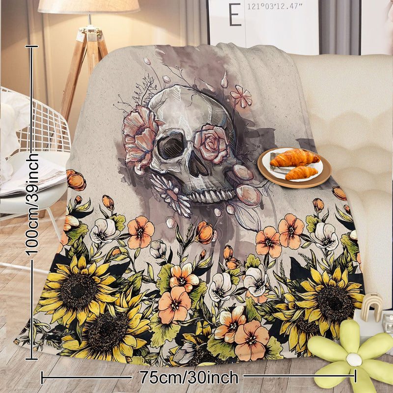 Rustic Skull Sunflower Flannel Fleece Blanket