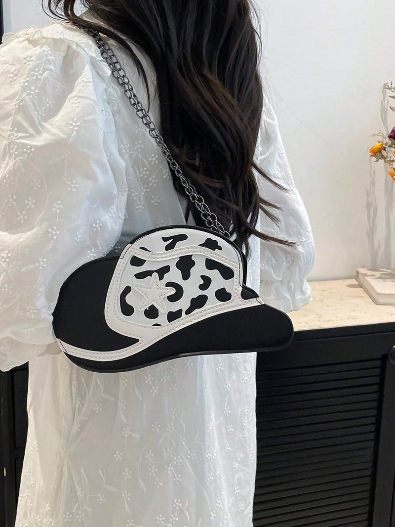 Retro Hat Bag 2025 New Style Temperament Fashion Color Matching Chain Bag