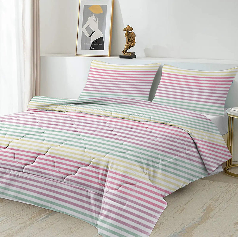 Striped Comforter Set Full Size, Rainbow Comforter Bedding Set