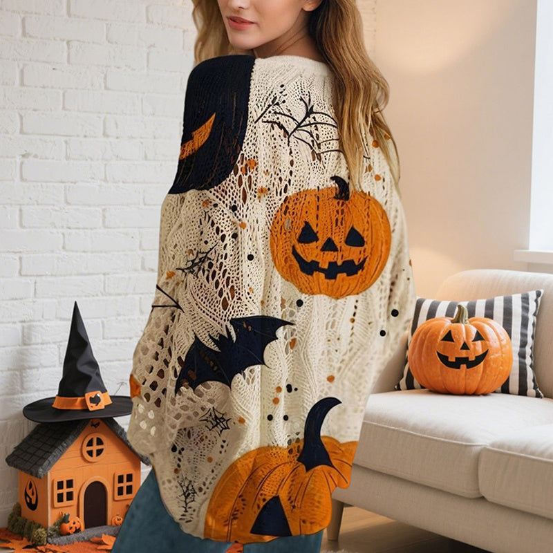 Women's Diamond Halloween Out Batwing Sleeve Top - Loose Fit