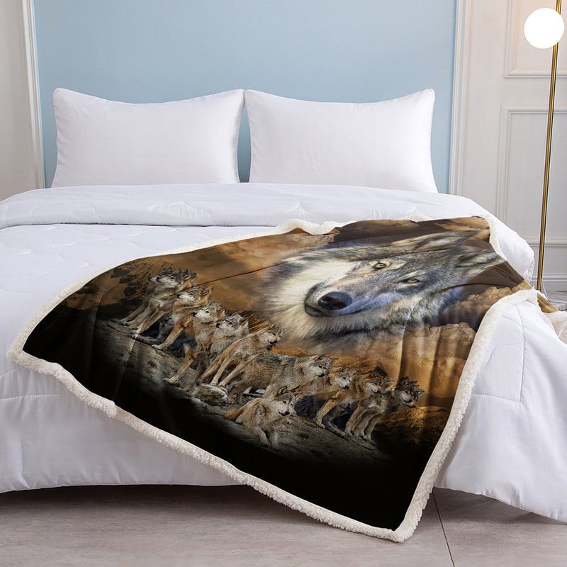Indian Wolf Sherpa Fleece Blanket